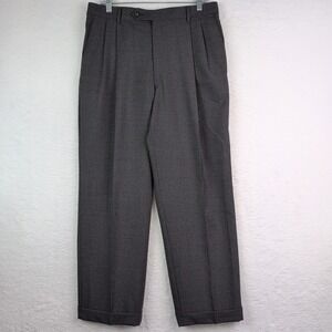 Berle Pants Mens 35R Gray Wool Dress Pleated Cuffed Straight  33x29.5